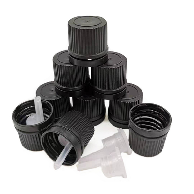 As garrafas plásticas do parafuso preto tampam tampas distribuidoras das tampas 18mm com redutores do orifício