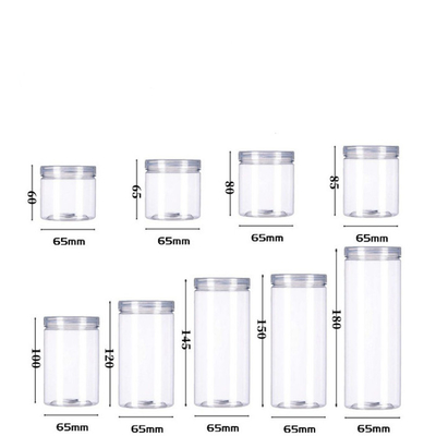 O armazenamento plástico da cozinha do diâmetro 55mm range frascos transparentes do ANIMAL DE ESTIMAÇÃO do ODM com travamento de tampas