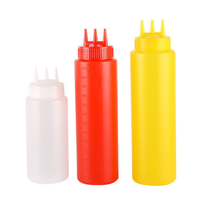 O aperto plástico da maionese de 3 bocais de furos engarrafa o recipiente vazio do molho da ketchup 350ml